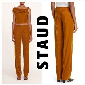 STAUD Tosca Pants in Ocher Yellow Marigold Velvet Trousers NWOT